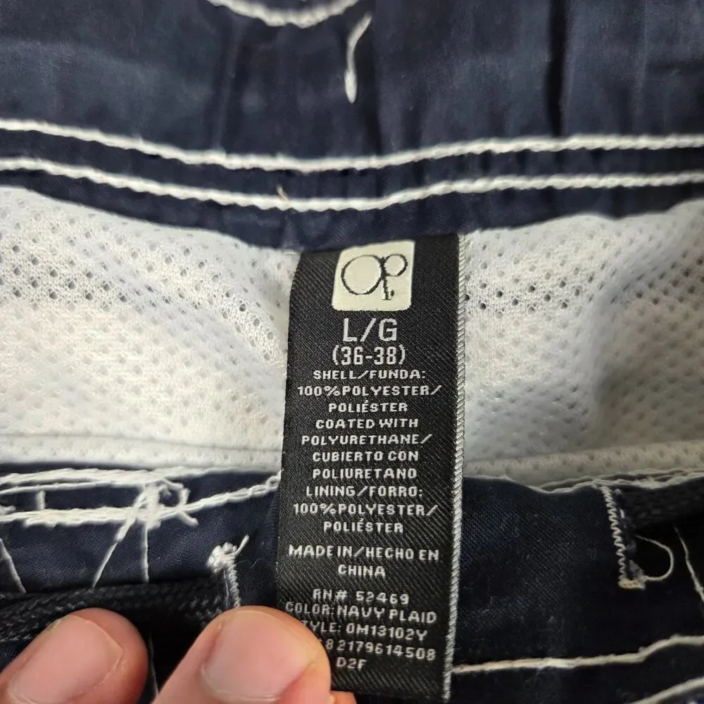 Ocean Pacific OP Mens Swim‎ Trunks Board Shorts Blue White Plaid Size L